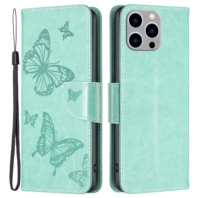 Kotelot iPhone 14 Pro Max Suojaketju Kuori Butterflies Painettu Hihna