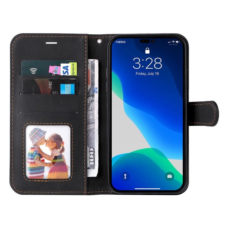 Nahkakotelo iPhone 14 Pro Max Suojaketju Kuori Tricolor Hihnalla