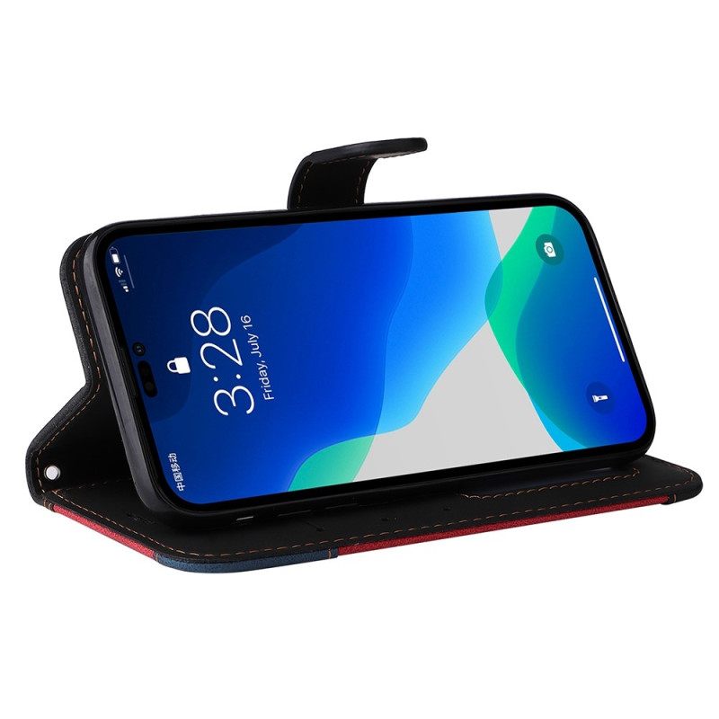 Nahkakotelo iPhone 14 Pro Max Suojaketju Kuori Tricolor Hihnalla