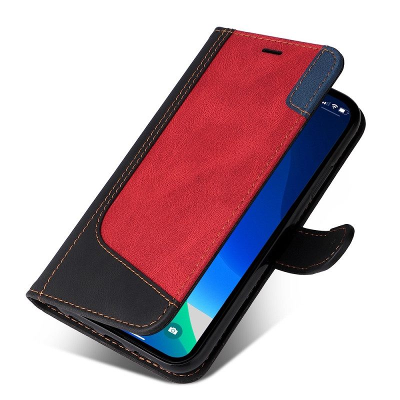 Nahkakotelo iPhone 14 Pro Max Suojaketju Kuori Tricolor Hihnalla