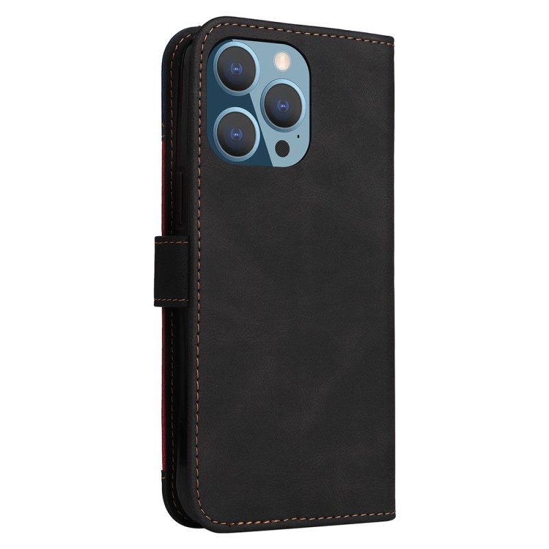 Nahkakotelo iPhone 14 Pro Max Suojaketju Kuori Tricolor Hihnalla