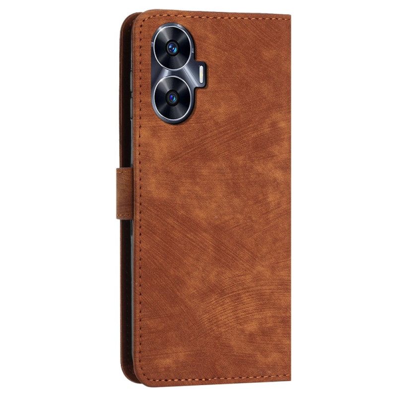 Nahkakotelo Realme C55 Geometriset Viivat Ja Nauha