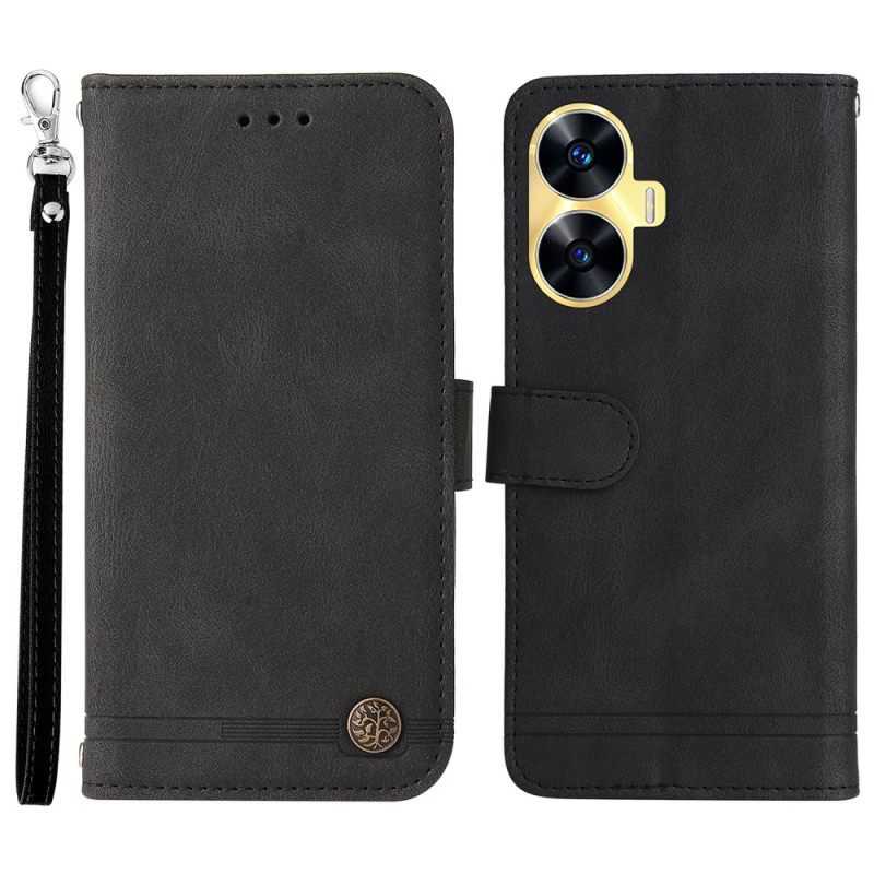 Nahkakotelo Realme C55 Mokkanahkamainen Koristeniitti