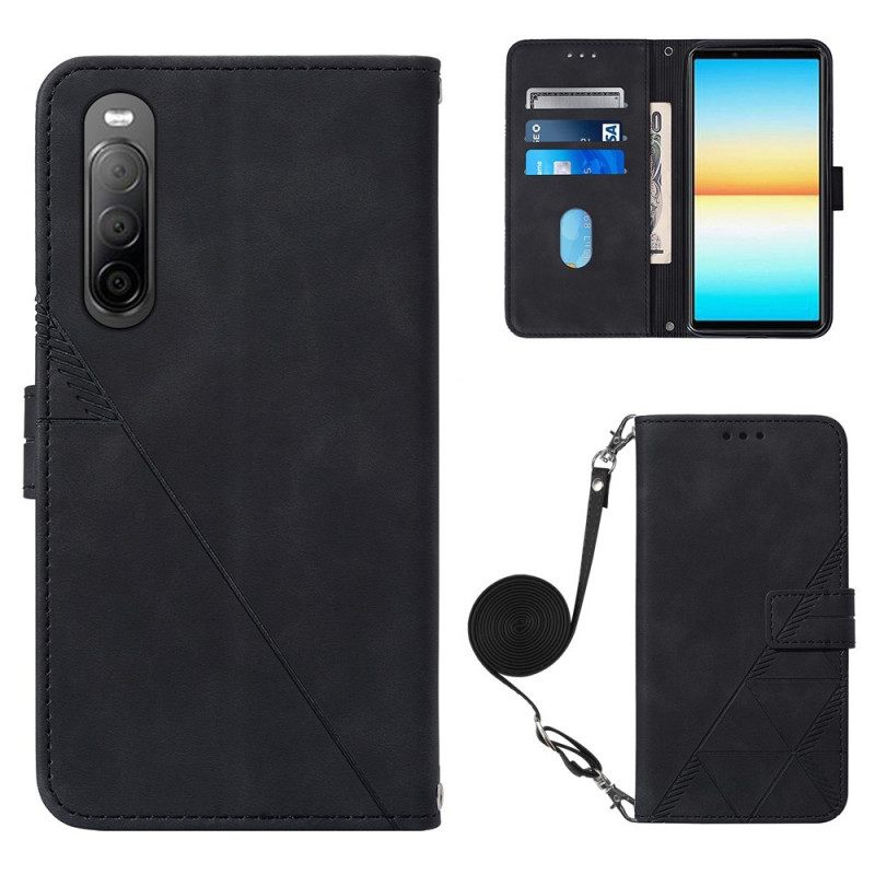 Nahkakotelo Sony Xperia 10 IV Trianges Kuvio Olkahihnalla