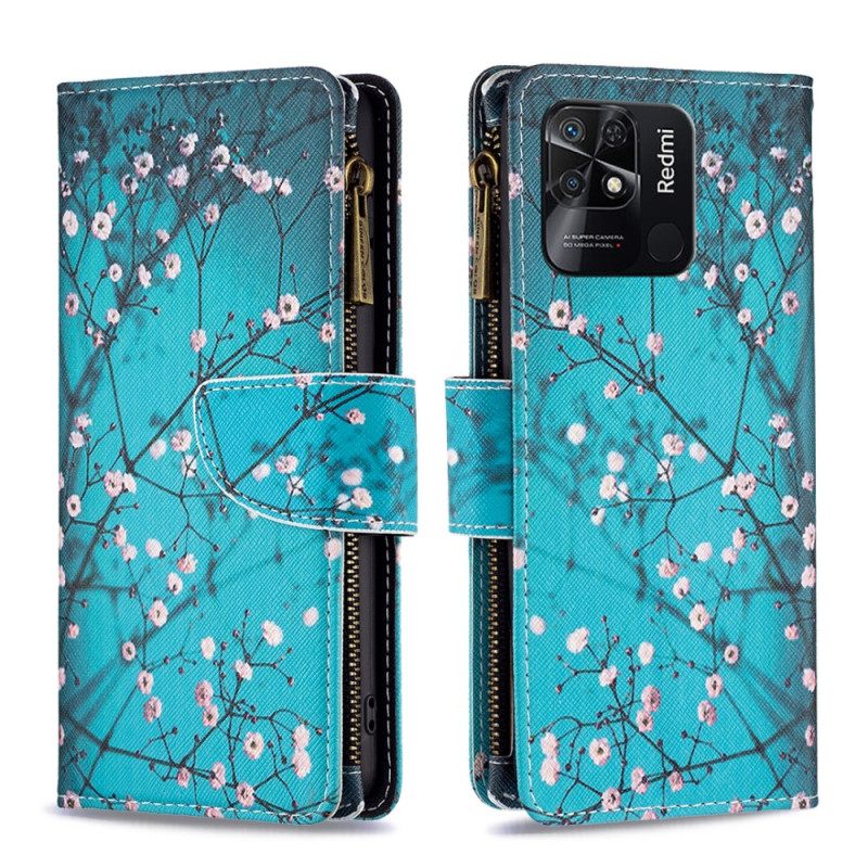 Flip Case Xiaomi Redmi 10C Vetoketjullinen Puutasku