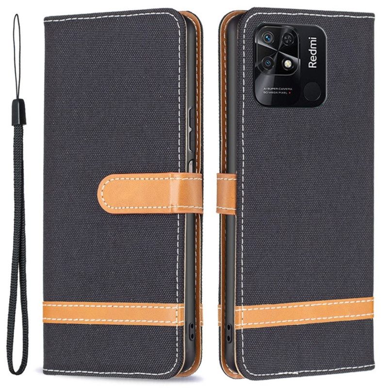Kotelot Xiaomi Redmi 10C Suojaketju Kuori Kangas- Ja Nahkaefektihihna