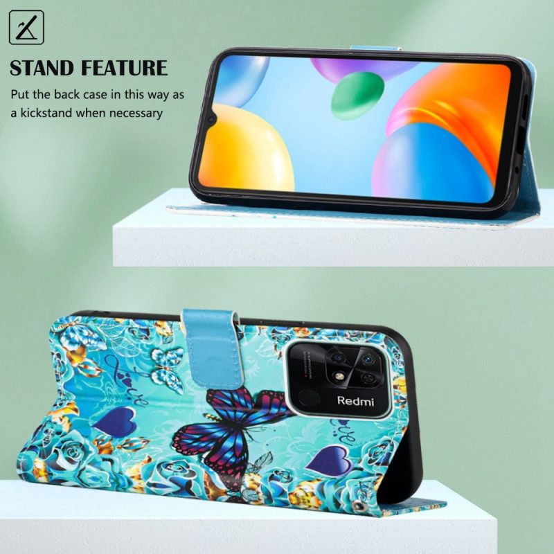 Kotelot Xiaomi Redmi 10C Suojaketju Kuori Lentävät Perhoset Hihnalla