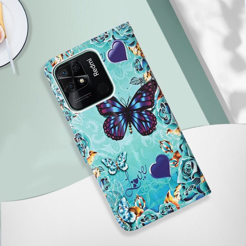 Kotelot Xiaomi Redmi 10C Suojaketju Kuori Lentävät Perhoset Hihnalla