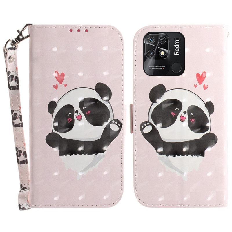 Kotelot Xiaomi Redmi 10C Suojaketju Kuori Pikku Panda Kaulanauhalla