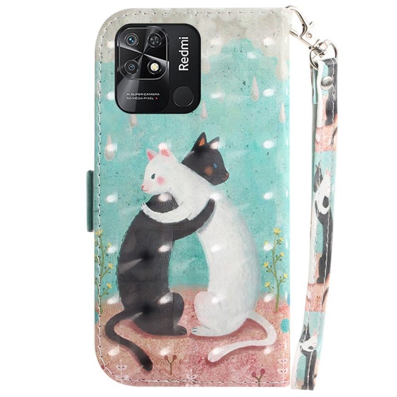 Kotelot Xiaomi Redmi 10C Suojaketju Kuori Valkoinen Kissa Musta Kissaremmi