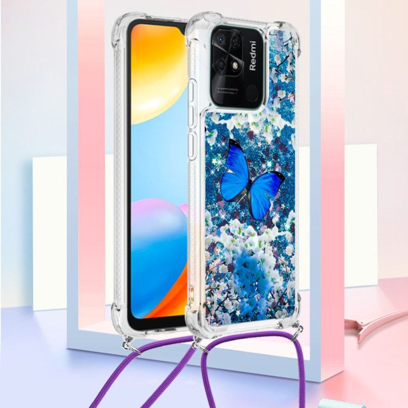 Kuori Xiaomi Redmi 10C Kiristysnyörillä Butterfly Sequin Kiristysnyöri