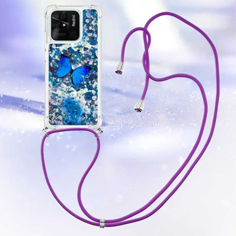 Kuori Xiaomi Redmi 10C Kiristysnyörillä Butterfly Sequin Kiristysnyöri