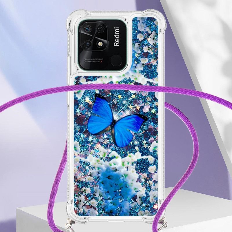 Kuori Xiaomi Redmi 10C Kiristysnyörillä Butterfly Sequin Kiristysnyöri