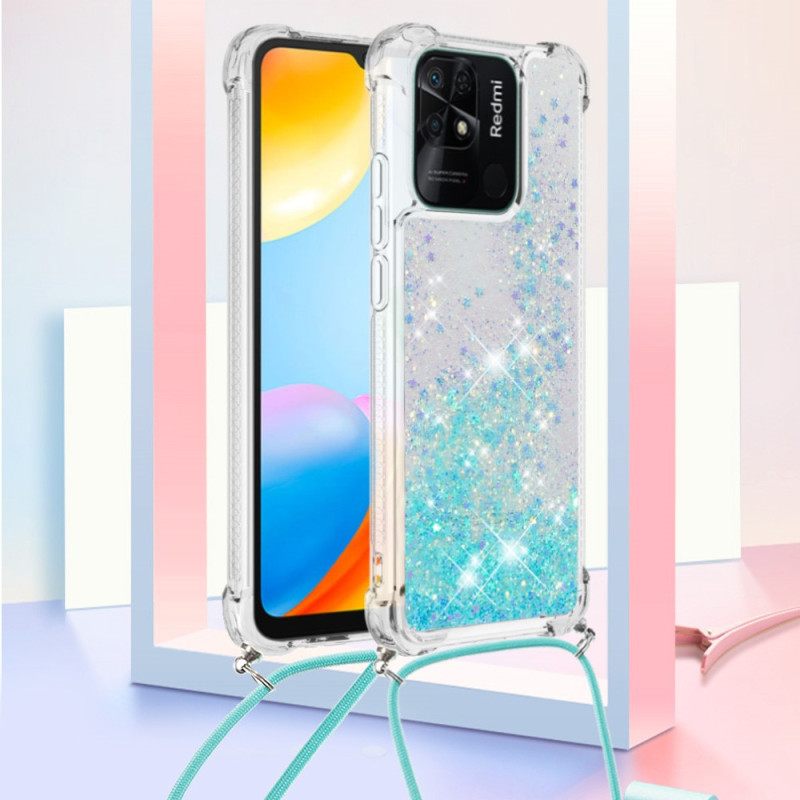 Kuori Xiaomi Redmi 10C Kiristysnyörillä Kiristysnauha Glitter Design