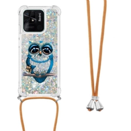 Kuori Xiaomi Redmi 10C Kiristysnyörillä Miss Owl Sequin Vetonauha