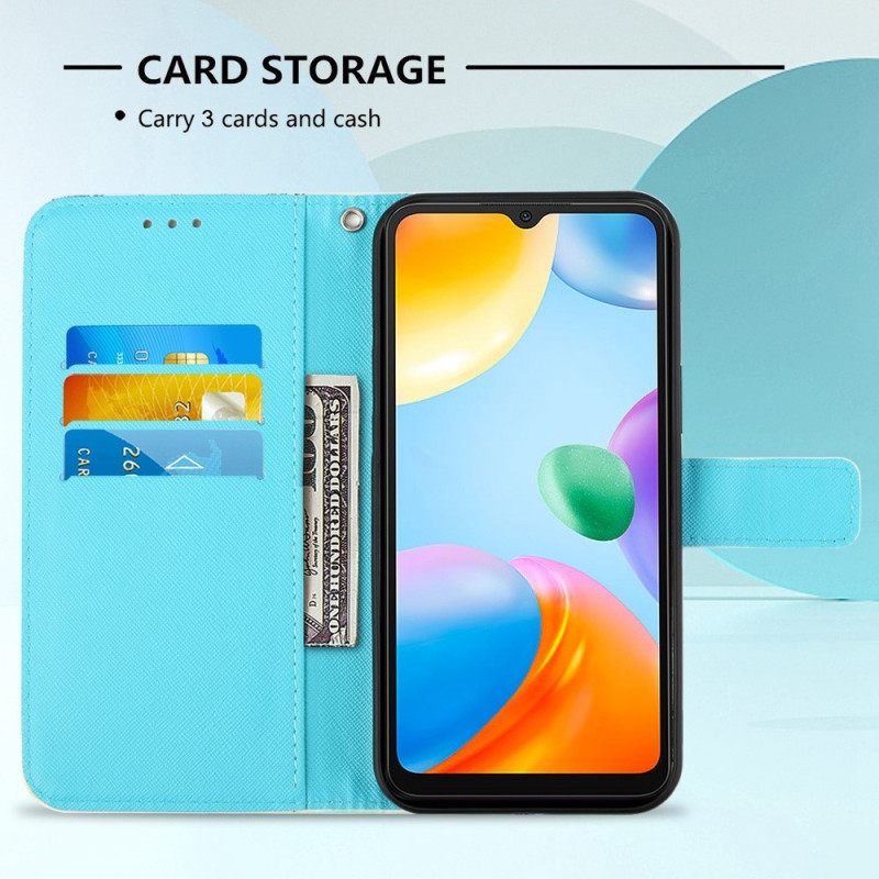 Nahkakotelo Xiaomi Redmi 10C Suojaketju Kuori Miss Owl Hihnassa
