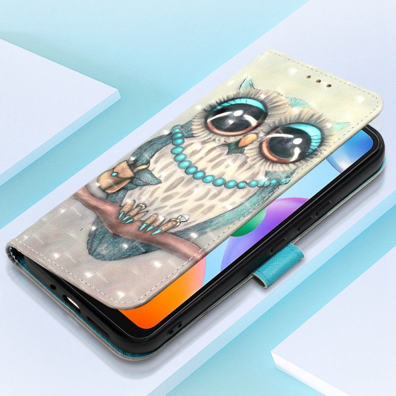 Nahkakotelo Xiaomi Redmi 10C Suojaketju Kuori Miss Owl Hihnassa