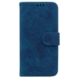 Nahkakotelo Xiaomi Redmi 10C Suojaketju Kuori Ruusut Ja Perhoset Hihnassa