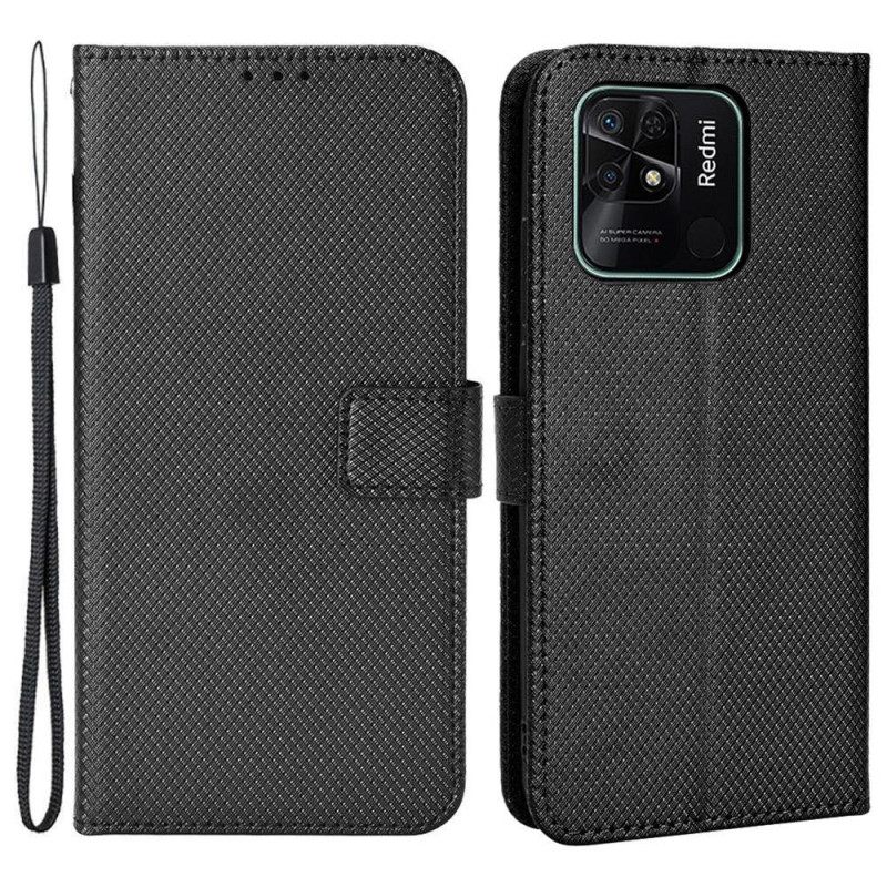 Nahkakotelo Xiaomi Redmi 10C Suojaketju Kuori Tyylikäs Keinonahkahihna
