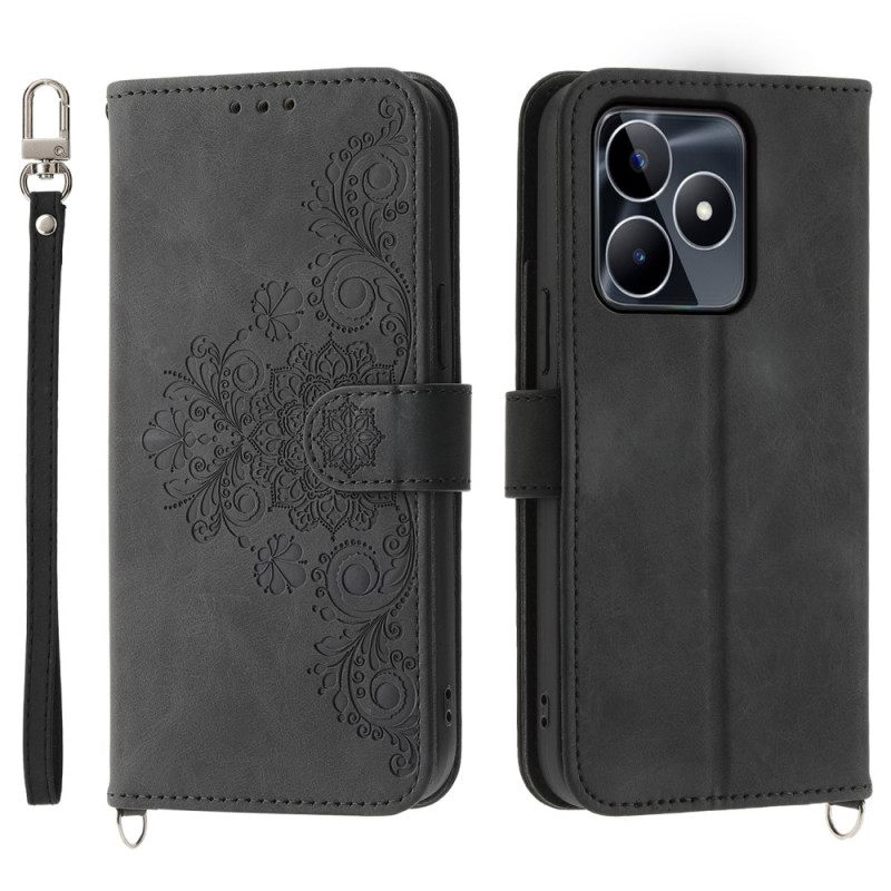 Kotelot Realme C53 Kukkakuvio Hihnalla Ja Olkahihnalla