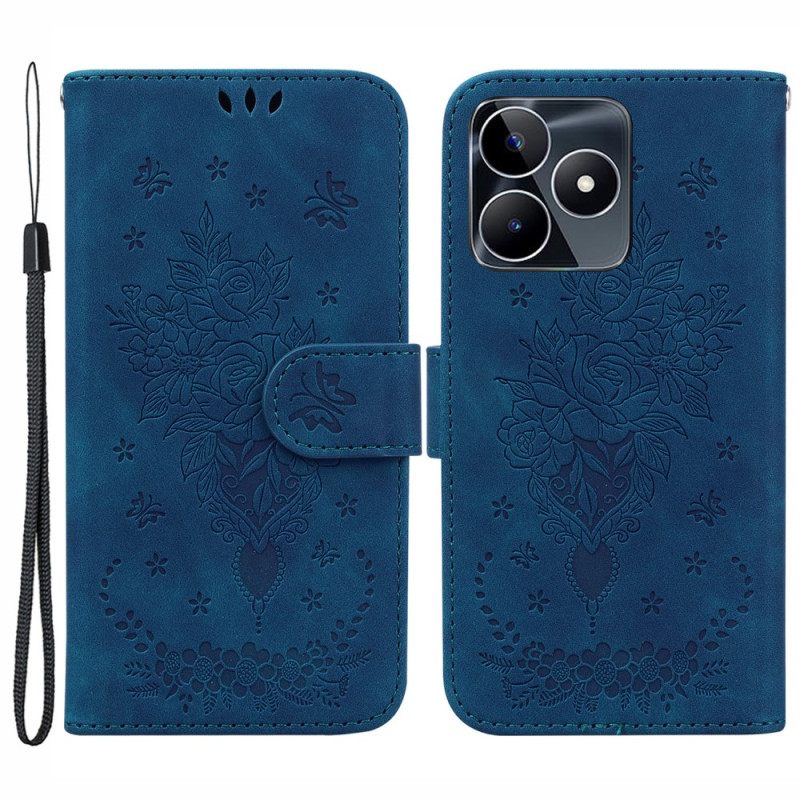 Kotelot Realme C53 Ruusu- Ja Perhoskuvio