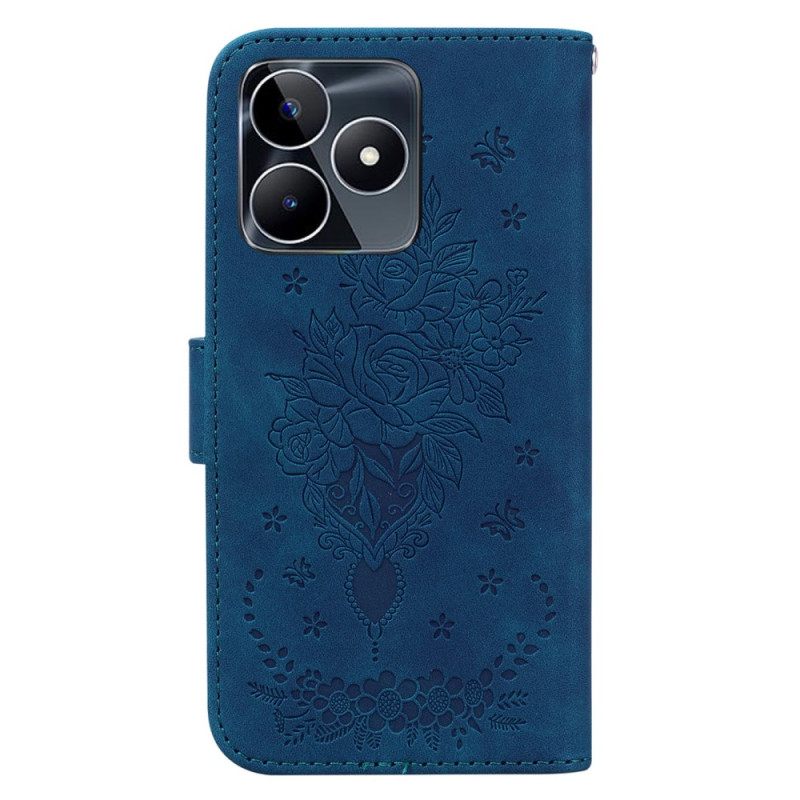 Kotelot Realme C53 Ruusu- Ja Perhoskuvio