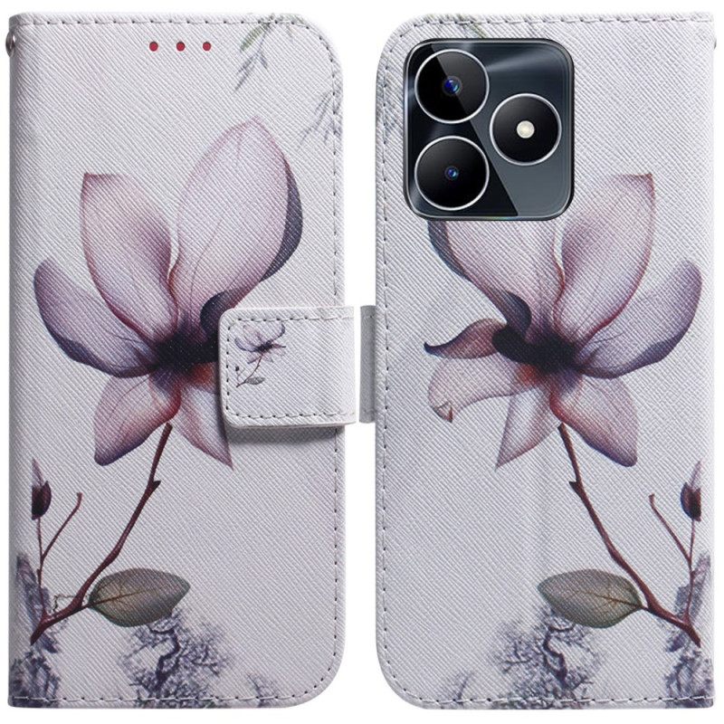 Nahkakotelo Realme C53 Vaaleanpunainen Kukka