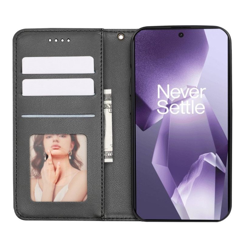 Nahkakotelo Oneplus 13r Ruutukuvioinen Hihnalompakko Suojakuori