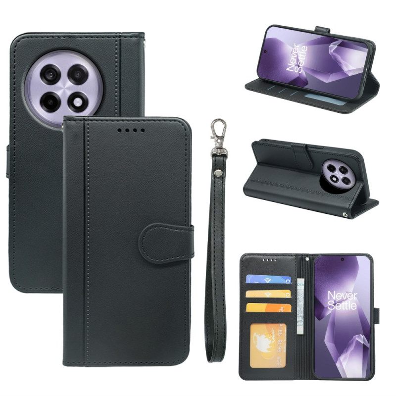 Nahkakotelo Oneplus 13r Tuplakorttikotelollinen Hihnalompakko