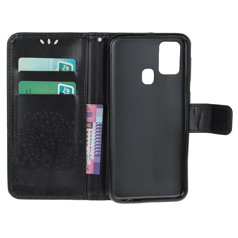 Kotelot OnePlus Nord N10 Suojaketju Kuori Tree Ja Pöllöt Hihnalla
