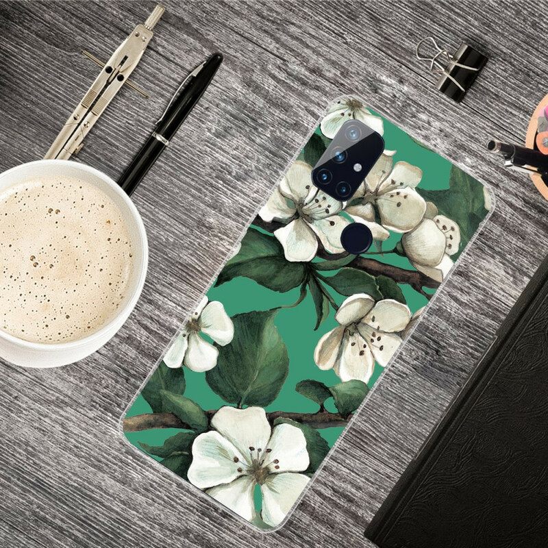 Kuori OnePlus Nord N10 Maalatut Valkoiset Kukat