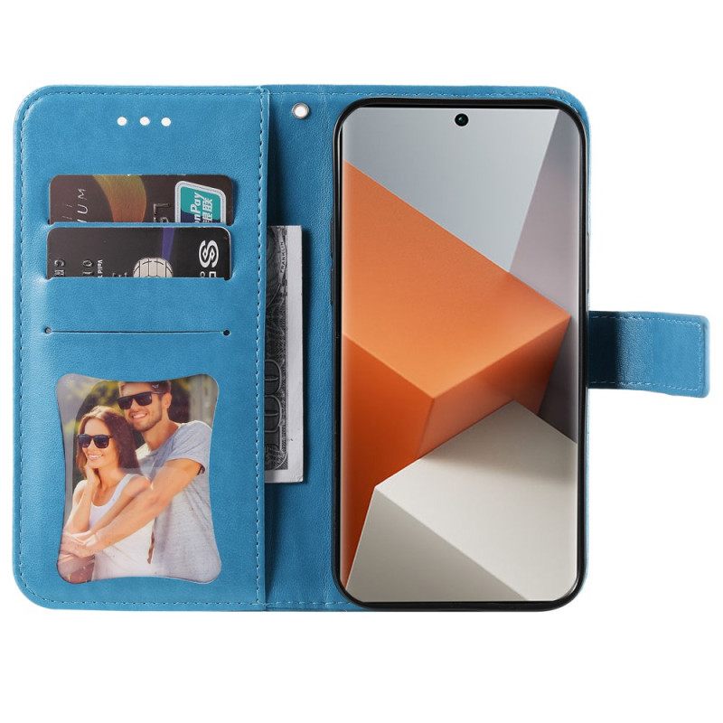 Nahkakotelo Xiaomi Redmi Note 13 Pro Plus 5g Kukkakuvio Hihnalla