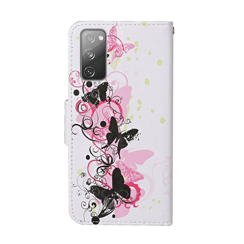 Kotelot Samsung Galaxy S20 FE Butterflies Ja Lanyard