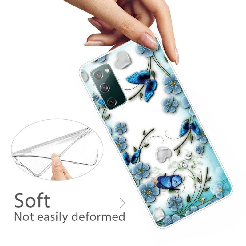 Kuori Samsung Galaxy S20 FE Saumattomat Retroperhoset Ja Kukat
