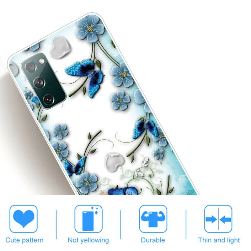 Kuori Samsung Galaxy S20 FE Saumattomat Retroperhoset Ja Kukat