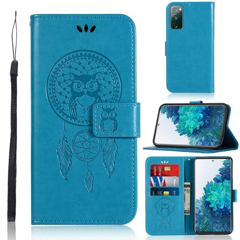 Nahkakotelo Samsung Galaxy S20 FE Nahkaefekti Dreamcatcher Pöllö