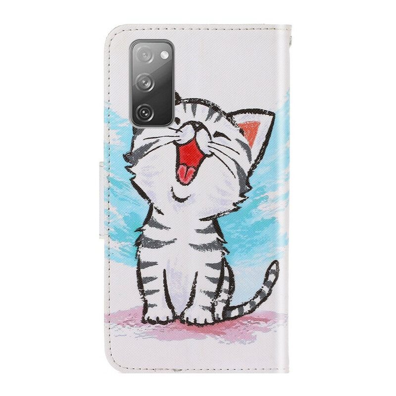 Nahkakotelo Samsung Galaxy S20 FE Suojaketju Kuori Kitten Color Strappy
