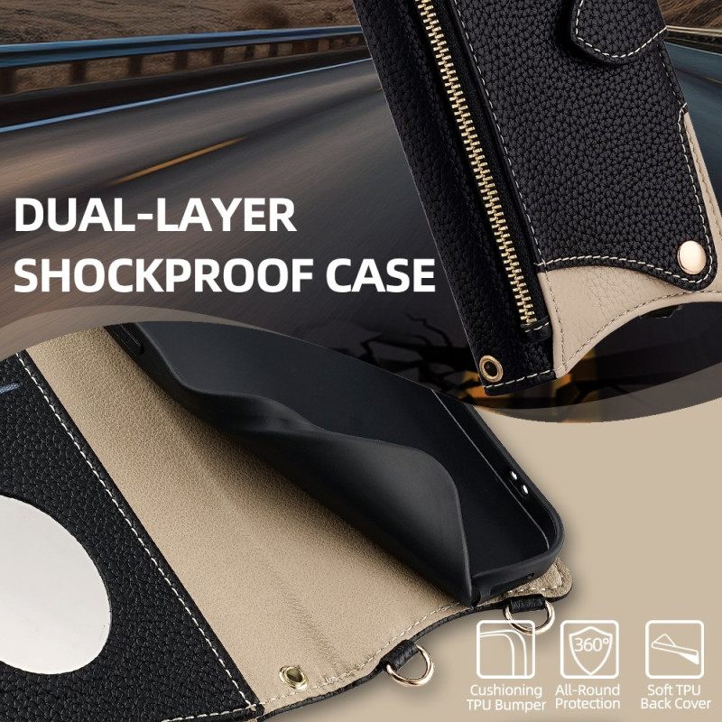 Lederhüllen Realme C71 Handyhülle Zweifarbige Geldbörse Mit Spiegel Und Schultergurt