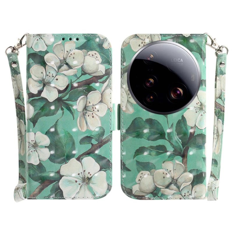 Kuoret Xiaomi 15 Ultra Valkoisia Kukkia Ja Nauha