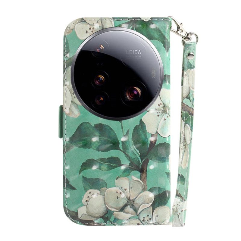 Kuoret Xiaomi 15 Ultra Valkoisia Kukkia Ja Nauha