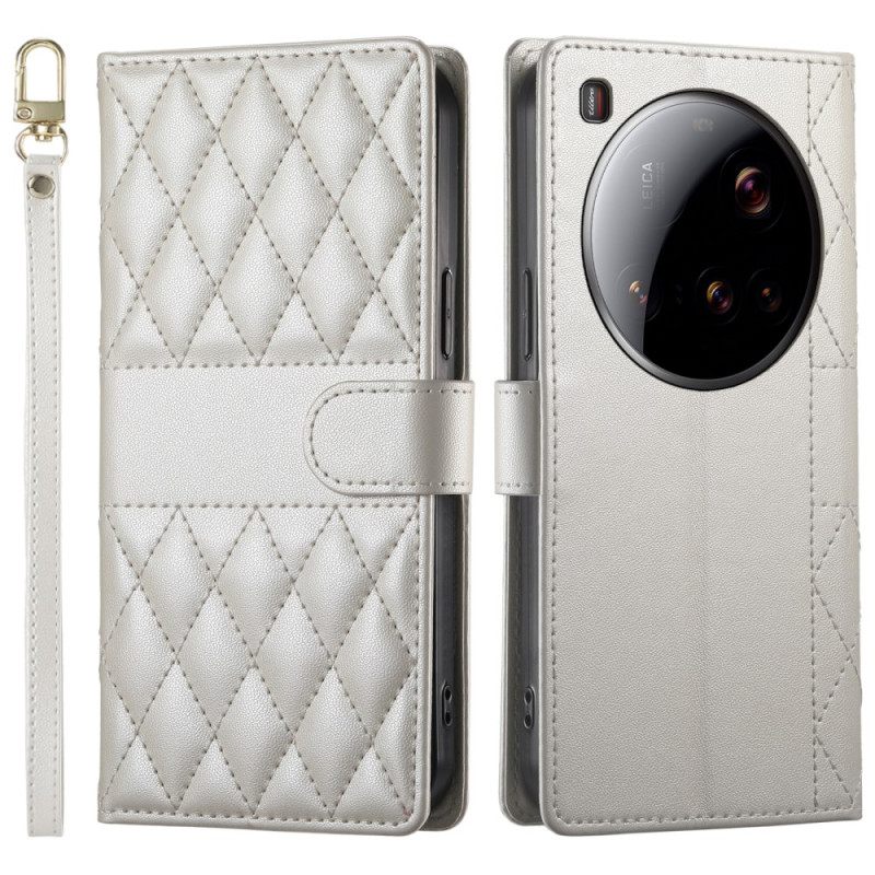 Nahkakotelo Xiaomi 15 Ultra Tikattu Hihna Ja Olkahihna