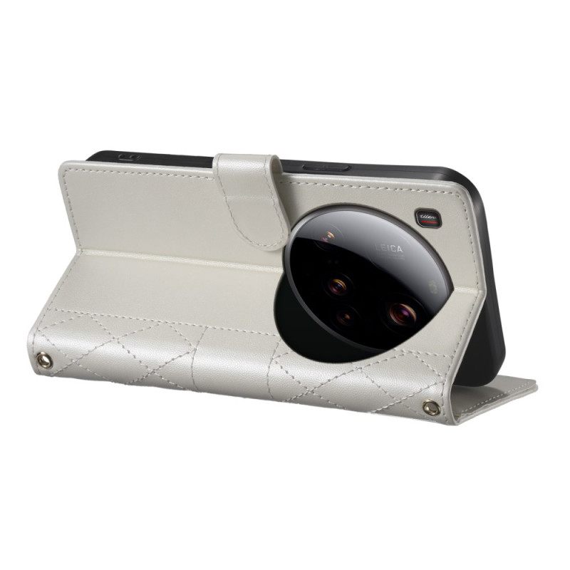 Nahkakotelo Xiaomi 15 Ultra Tikattu Hihna Ja Olkahihna