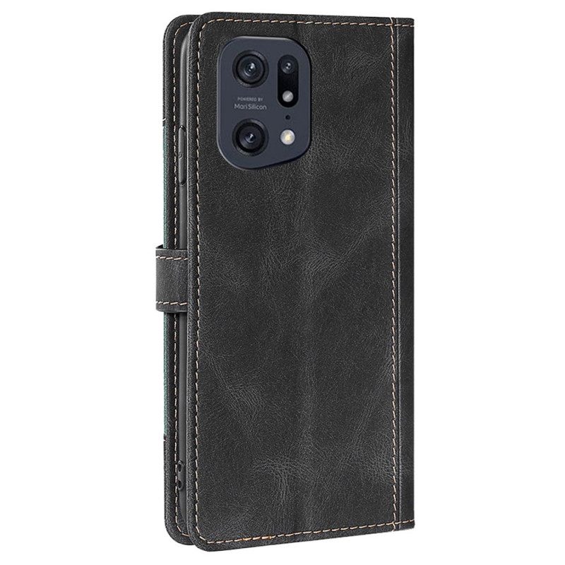 Flip Case Oppo Find X5 Pro Keinonahka Kaksisävyinen Tyylikäs