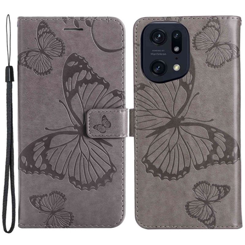 Kotelot Oppo Find X5 Pro Suojaketju Kuori Giant Thong Butterflies