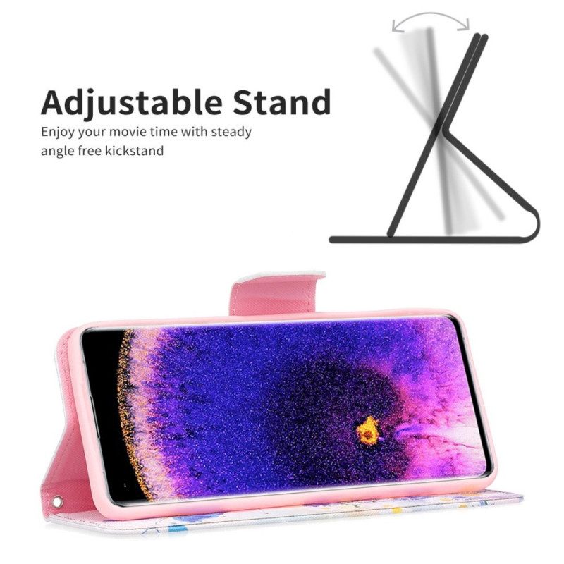 Nahkakotelo Oppo Find X5 Pro Vesiväriperhoset
