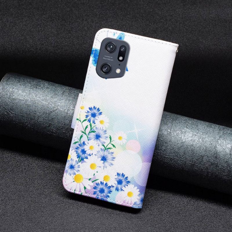 Nahkakotelo Oppo Find X5 Pro Vesiväriperhoset