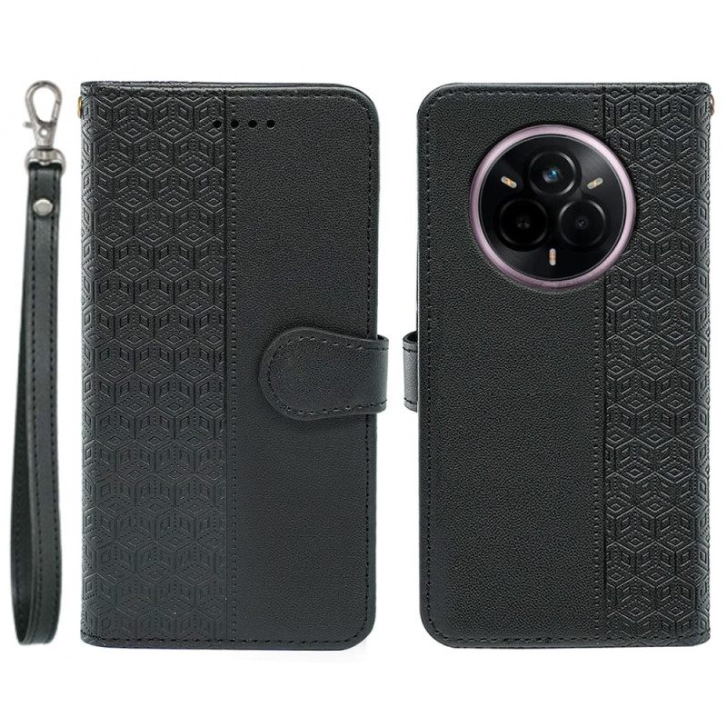 Nahkakotelo Realme 14 Pro Plus 5g Kuutiokuvioinen Ranneke