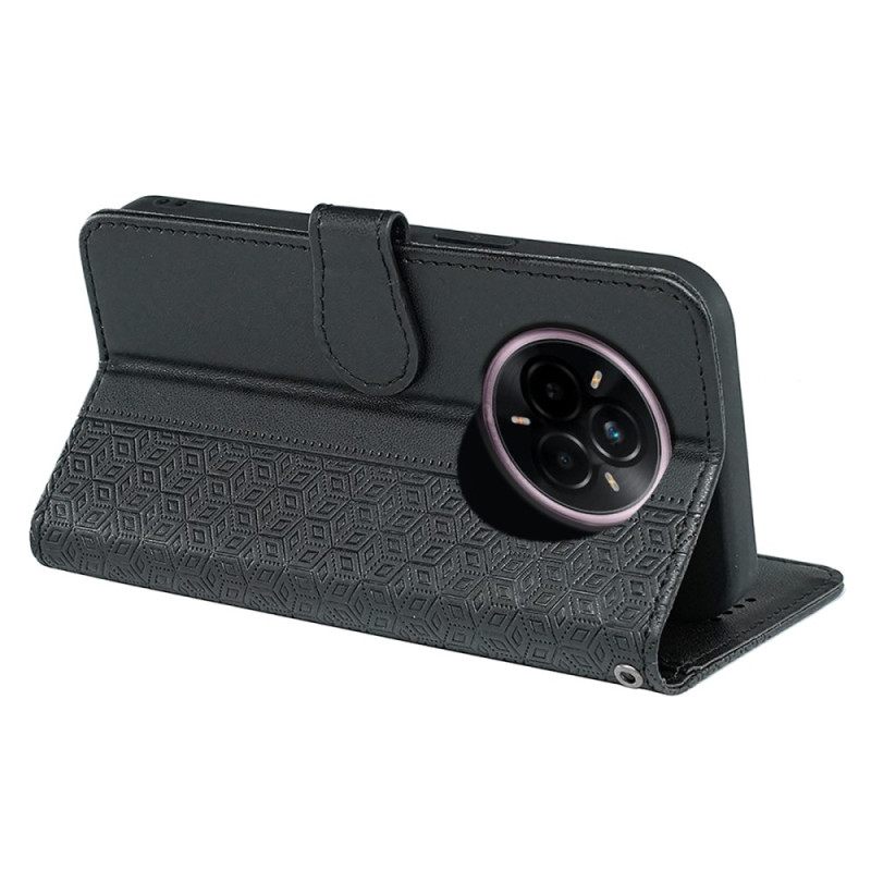 Nahkakotelo Realme 14 Pro Plus 5g Kuutiokuvioinen Ranneke