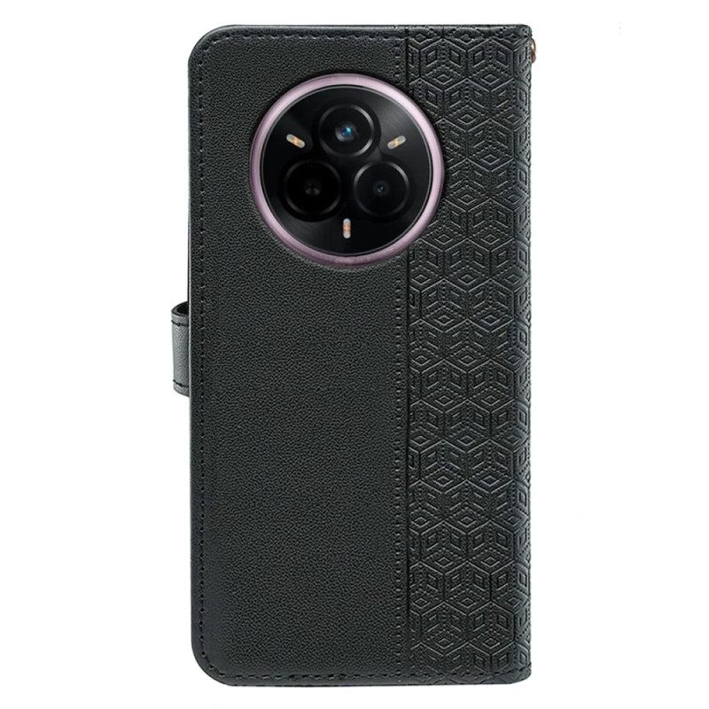 Nahkakotelo Realme 14 Pro Plus 5g Kuutiokuvioinen Ranneke