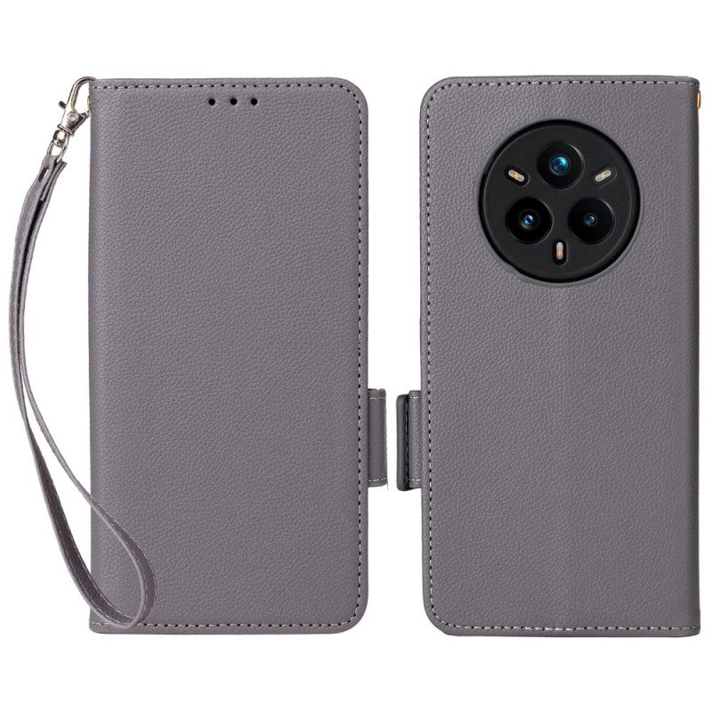 Nahkakotelo Realme 14 Pro Plus 5g Litsikuvioinen Tekonahka Hihnalla